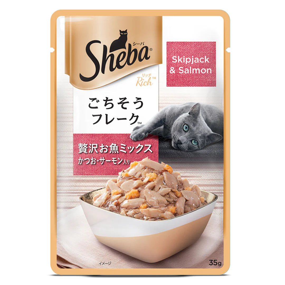 Sheba Wet Cat Food - Skipjack & Salmon (35g x 12 Pouches)
