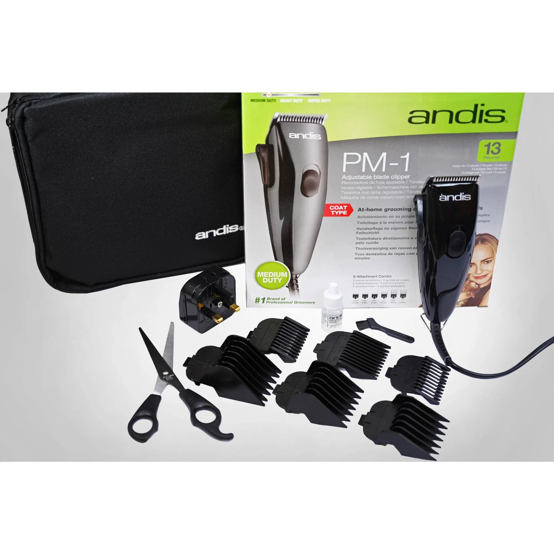 Andis PM-1, 12-Piece Adjustable Blade Dog Clipper Kit