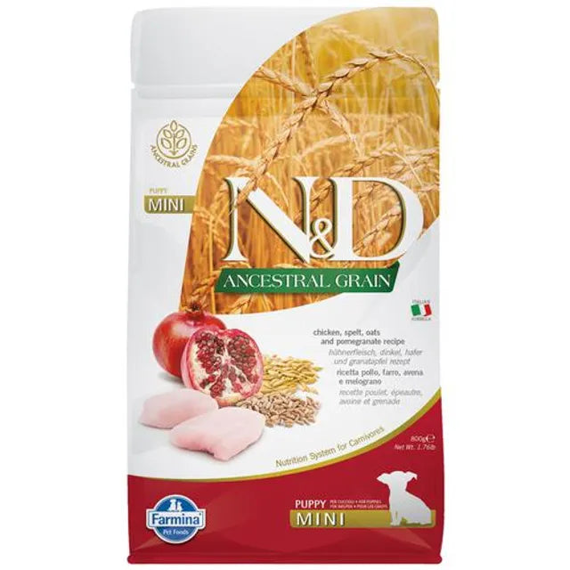 FARMINA N&D Ancestral Grain Dog Dry Food For Puppy - Chicken & Pomegranate, Mini Breed