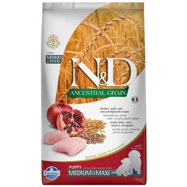 FARMINA N&D Ancestral Grain Dog Dry Food For Puppy - Chicken & Pomegranate, Medium & Maxi