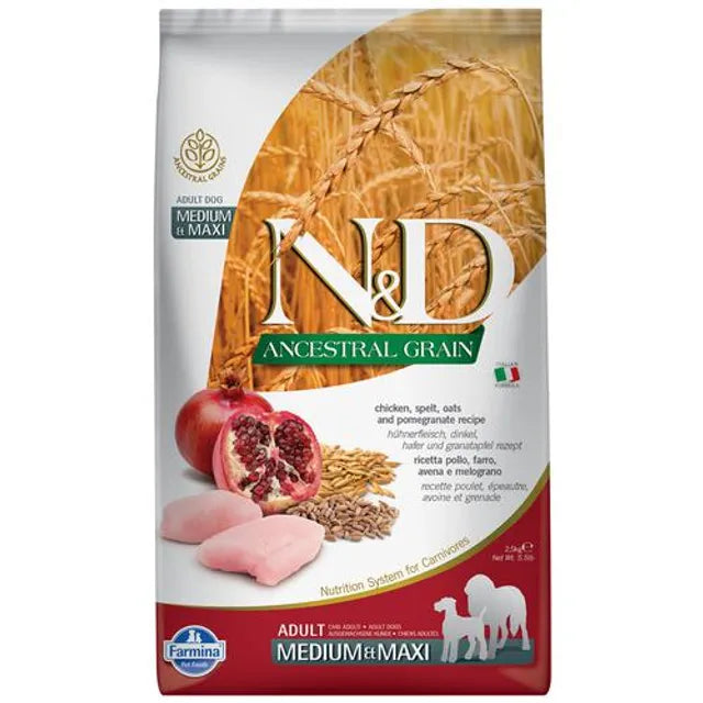 FARMINA N&D Ancestral Grain Dog Dry Food - Chicken & Pomegranate, Adult, Medium & Maxi Breed