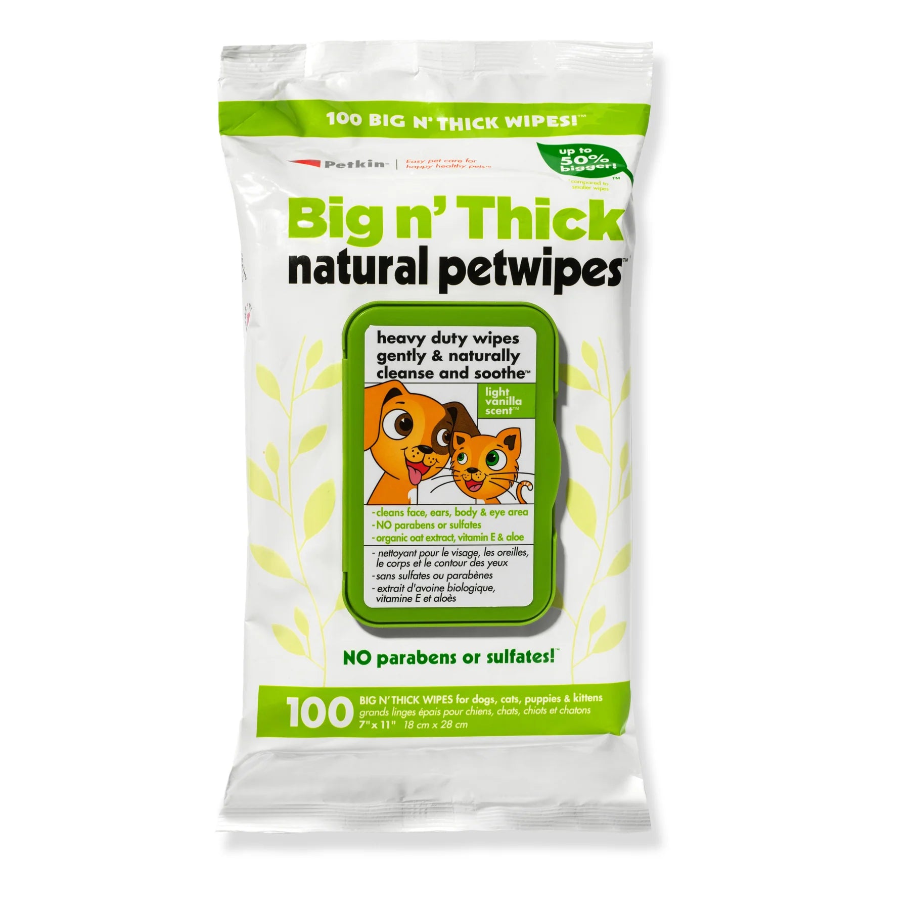 Petkin Big Natural Pet Wipes, 100 Wipes