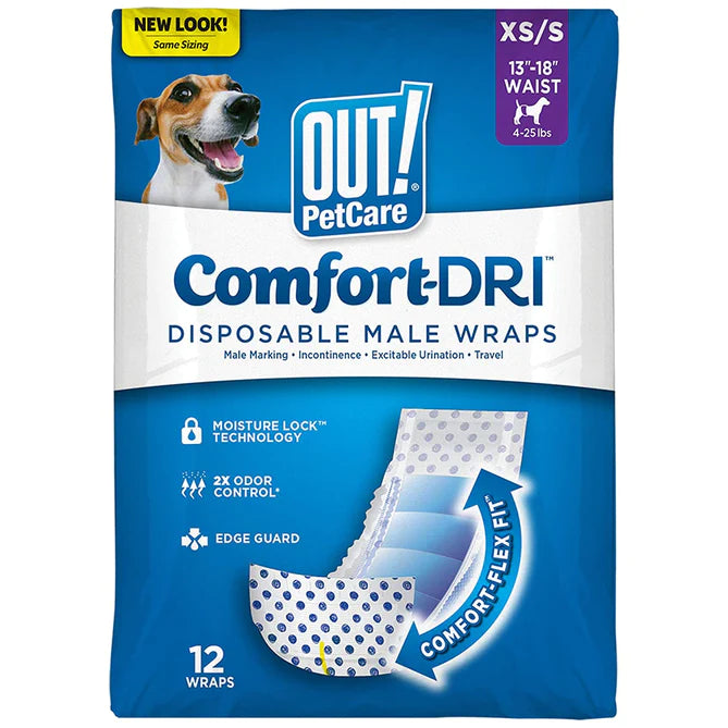 OUT! 13-18 inch OUT! Comfort-DRI Male Diapers, Disposable - 12 Wraps