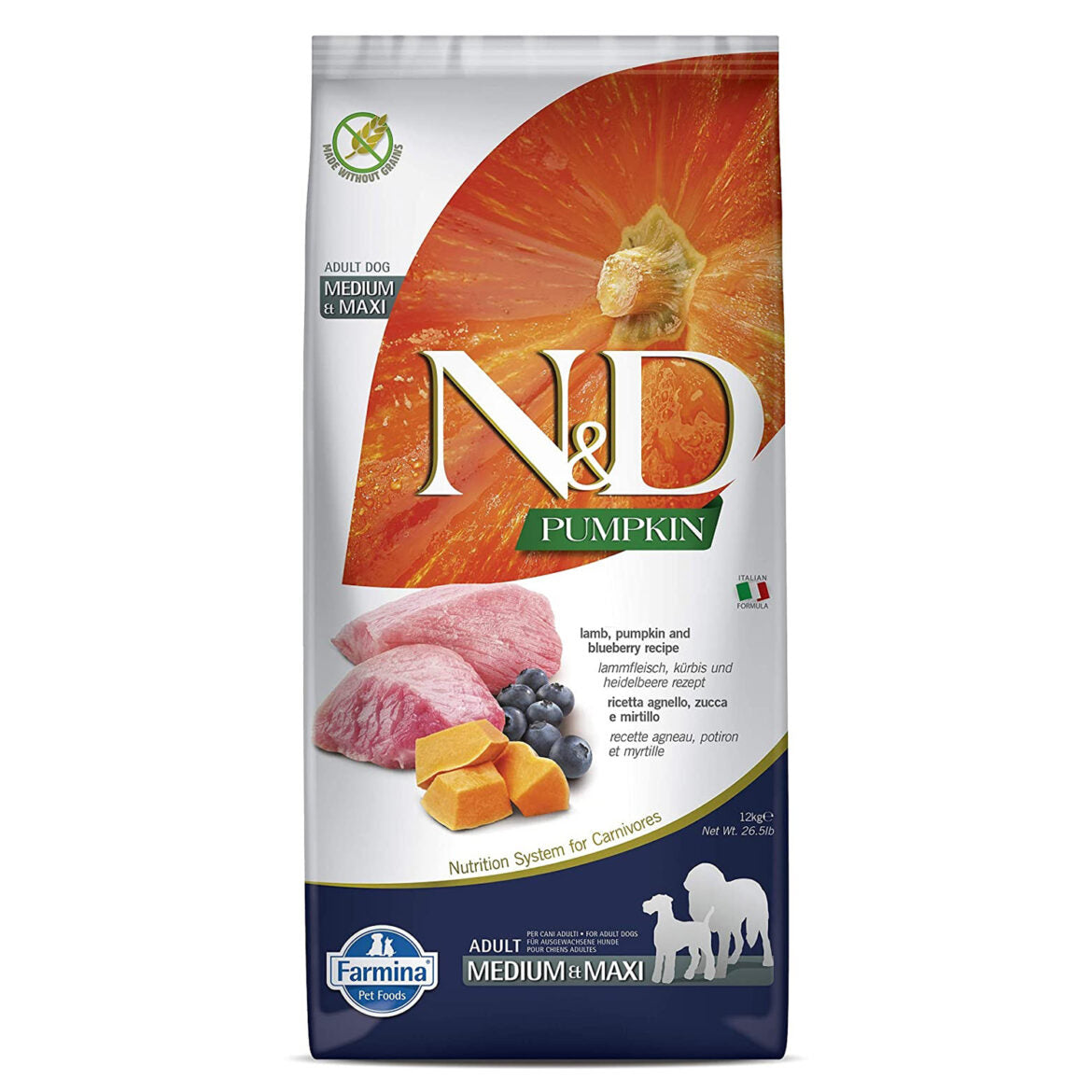 Farmina N&D Pumpkin Dry Dog Food Adult Medium & Maxi Breed, Lamb