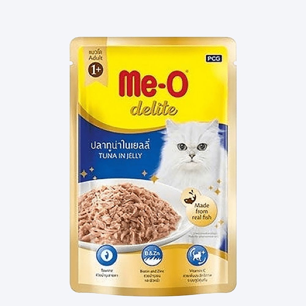 Me-O -Delite Adult Wet Cat Food with Tuna in Jelly – 70g (12 Pouches) - Small (70g), 12 Pouches - DogzKart World