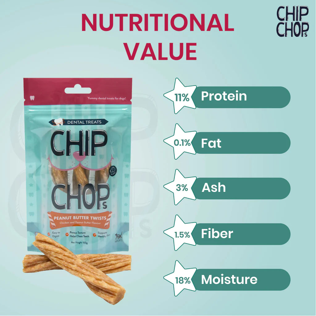 Chip Chops Peanut Butter Twists Chicken and Peanut Butter Flavor, 100g NEW
