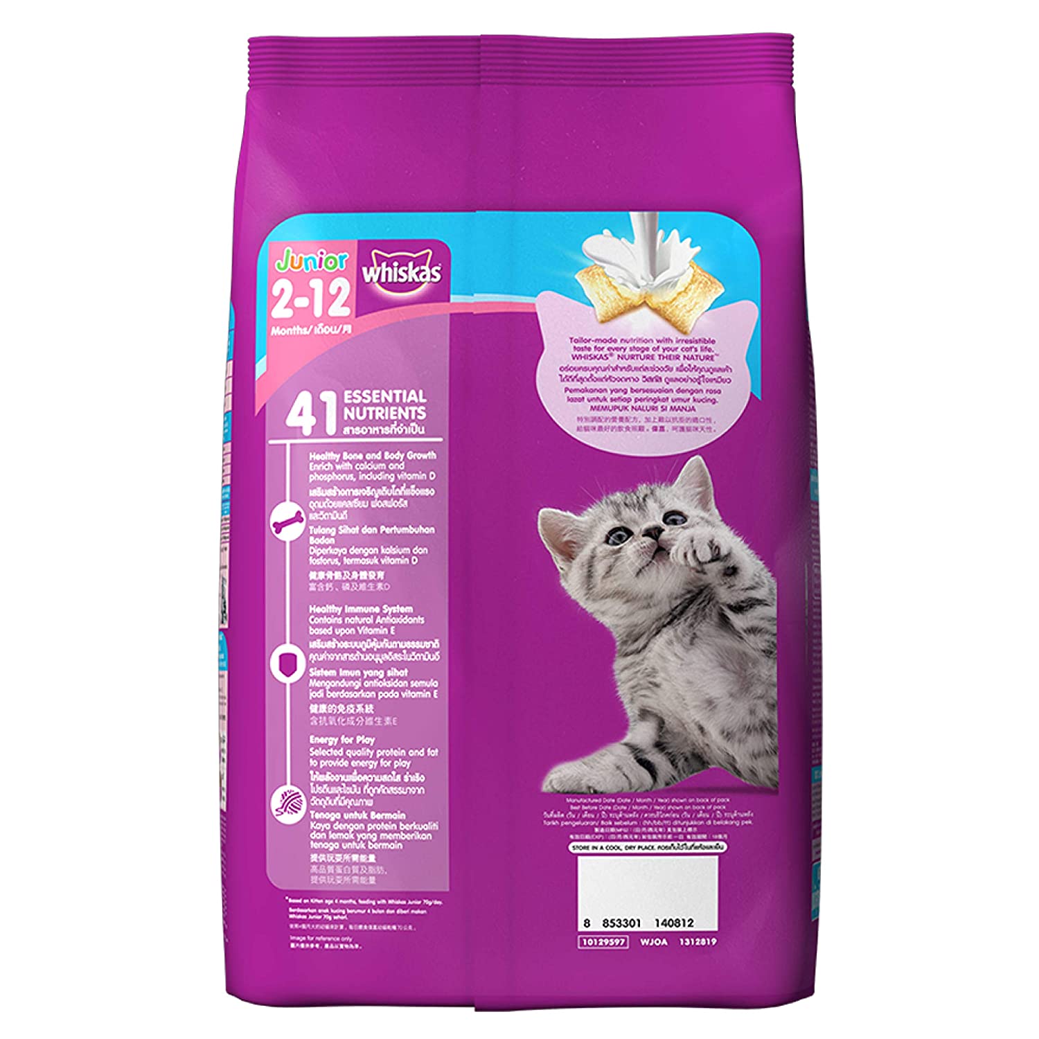Whiskas Kitten Small (2-12 months) Dry Cat Food, Ocean Fish, 1.1kg Pack Flavour : Seafood