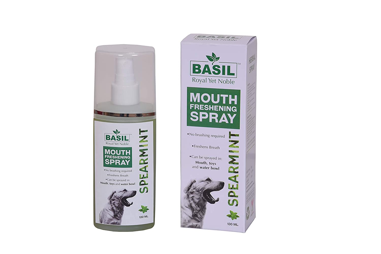 Basil Dog Mouth Freshening Spray (Spearmint | Cinnamon, 130 ml (Dental Hygiene Pack)