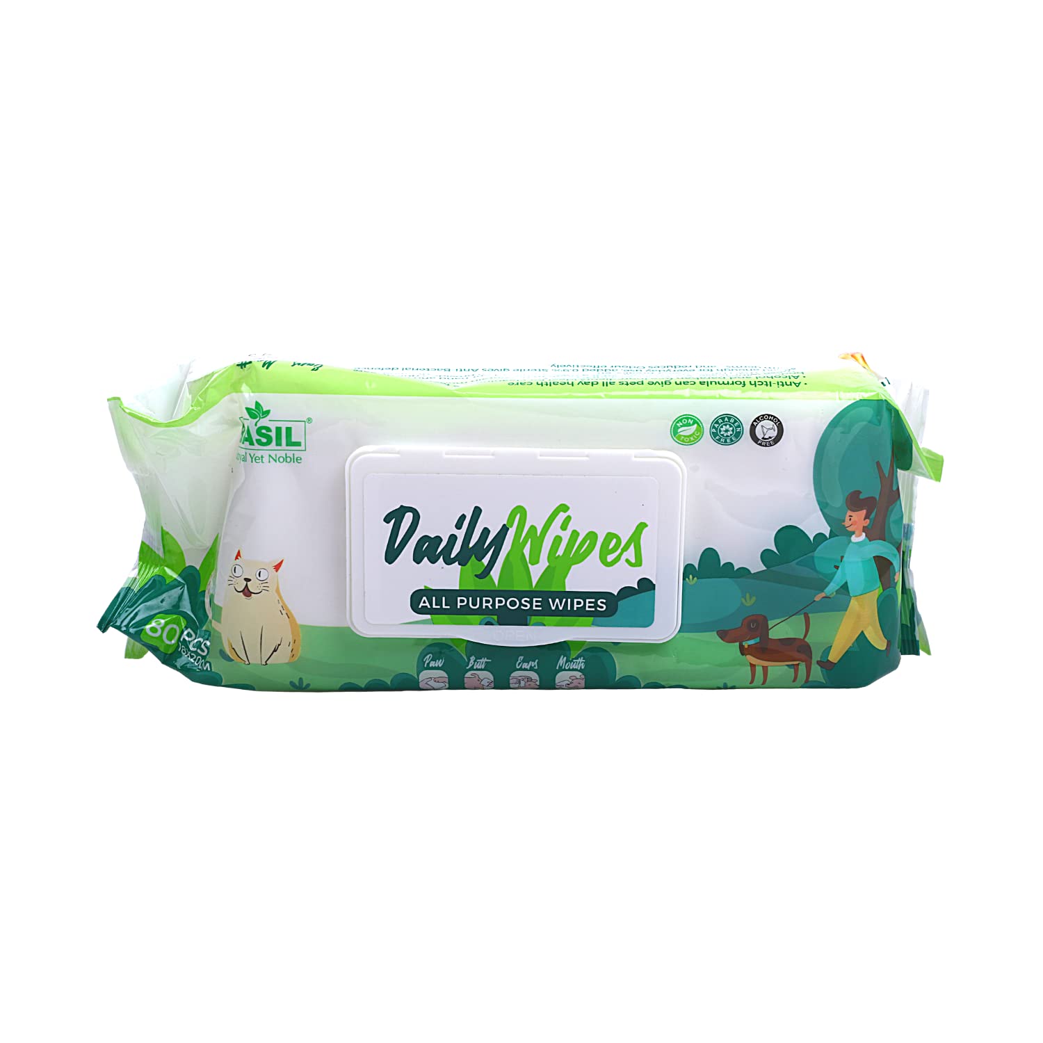 Pet Wipes for Puppies, Dogs and Cats - Basil (80 Wipes)